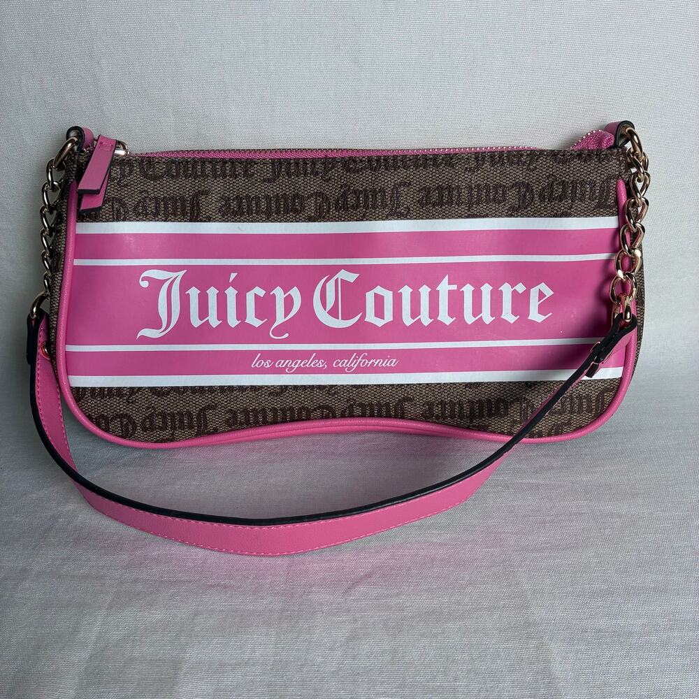 Juicy Couture Pink Brown Monogram Shoulder Bag Y2K Baguette Purse